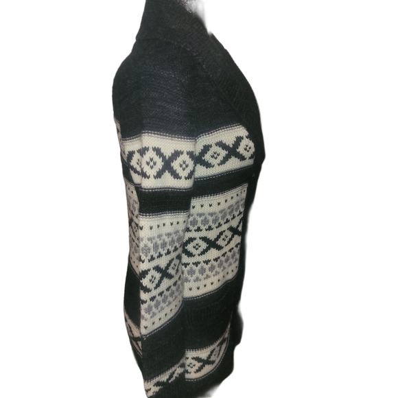 Sansara Black & White Wool Blend Fair Isle Cowichan Style Cardigan M - Picture 4 of 7